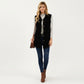 Textured Button Front Vest with Collared Neckline, Chest Flap Pockets, and Relaxed Longline Fit