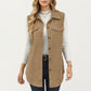 Textured Button Front Vest with Collared Neckline, Chest Flap Pockets, and Relaxed Longline Fit