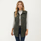 Textured Button Front Vest with Collared Neckline, Chest Flap Pockets, and Relaxed Longline Fit