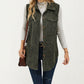 Textured Button Front Vest with Collared Neckline, Chest Flap Pockets, and Relaxed Longline Fit