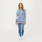 Striped Ribbed Knit Hoodie Top with Soft Textured Fabric Long Sleeves and Kangaroo Pocket Tunic-Length Design