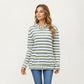 Striped Ribbed Knit Hoodie Top with Soft Textured Fabric Long Sleeves and Kangaroo Pocket Tunic-Length Design