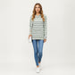 Striped Ribbed Knit Hoodie Top with Soft Textured Fabric Long Sleeves and Kangaroo Pocket Tunic-Length Design