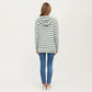 Striped Ribbed Knit Hoodie Top with Soft Textured Fabric Long Sleeves and Kangaroo Pocket Tunic-Length Design
