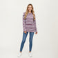 Striped Ribbed Knit Hoodie Top with Soft Textured Fabric Long Sleeves and Kangaroo Pocket Tunic-Length Design