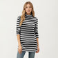 Ribbed Turtleneck Pullover Top with Soft Textured Striped Knit Long Sleeves and Relaxed Tunic-Length Silhouette