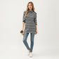 Ribbed Turtleneck Pullover Top with Soft Textured Striped Knit Long Sleeves and Relaxed Tunic-Length Silhouette