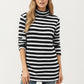 Ribbed Turtleneck Pullover Top with Soft Textured Striped Knit Long Sleeves and Relaxed Tunic-Length Silhouette