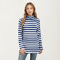 Ribbed Turtleneck Pullover Top with Soft Textured Striped Knit Long Sleeves and Relaxed Tunic-Length Silhouette