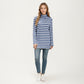 Ribbed Turtleneck Pullover Top with Soft Textured Striped Knit Long Sleeves and Relaxed Tunic-Length Silhouette