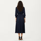 Long Sleeve Dress with Pleated Skirt Structured Wrap Front Collar Detail and Belted Waist for a Smooth Flattering Shape
