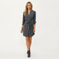 Long Sleeve Button Front Dress with Soft Drape Tie Waist Detail and Smooth Structured Collarless Neckline Finish