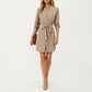 Long Sleeve Button Front Dress with Soft Drape Tie Waist Detail and Smooth Structured Collarless Neckline Finish