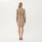 Long Sleeve Button Front Dress with Soft Drape Tie Waist Detail and Smooth Structured Collarless Neckline Finish