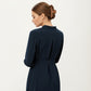 Long Sleeve Button Front Dress with Soft Drape Tie Waist Detail and Smooth Structured Collarless Neckline Finish