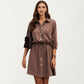 Button Front Shirt Dress with Adjustable Sleeves Soft Drawstring Waist and Relaxed Flowing Silhouette
