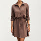 Button Front Shirt Dress with Adjustable Sleeves Soft Drawstring Waist and Relaxed Flowing Silhouette