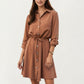 Button Front Shirt Dress with Adjustable Sleeves Soft Drawstring Waist and Relaxed Flowing Silhouette
