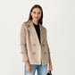 Double Breasted Knit Sleeve Peacoat Jacket with Soft Structured Body Relaxed Wide Lapels and Textured Long Sleeves