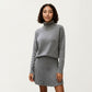 Knit Turtleneck Sweater and Pleated Skirt Set with Ribbed Texture High Neck Top and Stretch Waist Flared Hem Skirt
