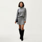 Knit Turtleneck Sweater and Pleated Skirt Set with Ribbed Texture High Neck Top and Stretch Waist Flared Hem Skirt
