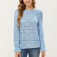 Floral Lace Long Sleeve Top with Intricate Openwork Pattern Soft Textured Fabric and Ruffled Cuff Detailing