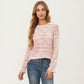 Floral Lace Long Sleeve Top with Intricate Openwork Pattern Soft Textured Fabric and Ruffled Cuff Detailing