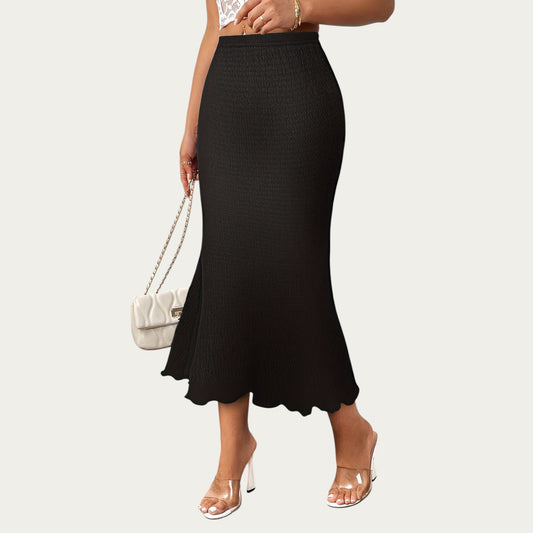 Textured Knit Midi Skirt with Soft Stretch Fabric High Waist Silhouette and Flowing Hemline for Smooth Comfortable Movement