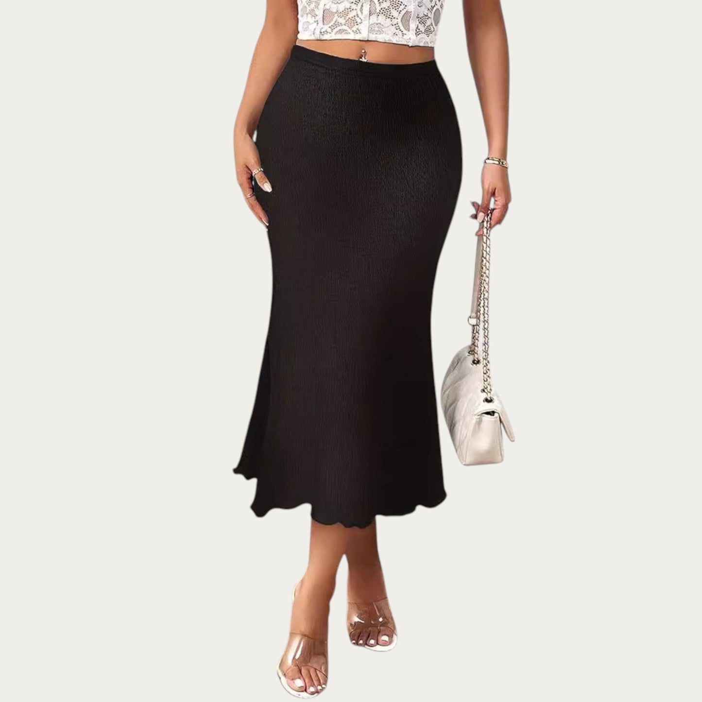 Textured Knit Midi Skirt with Soft Stretch Fabric High Waist Silhouette and Flowing Hemline for Smooth Comfortable Movement