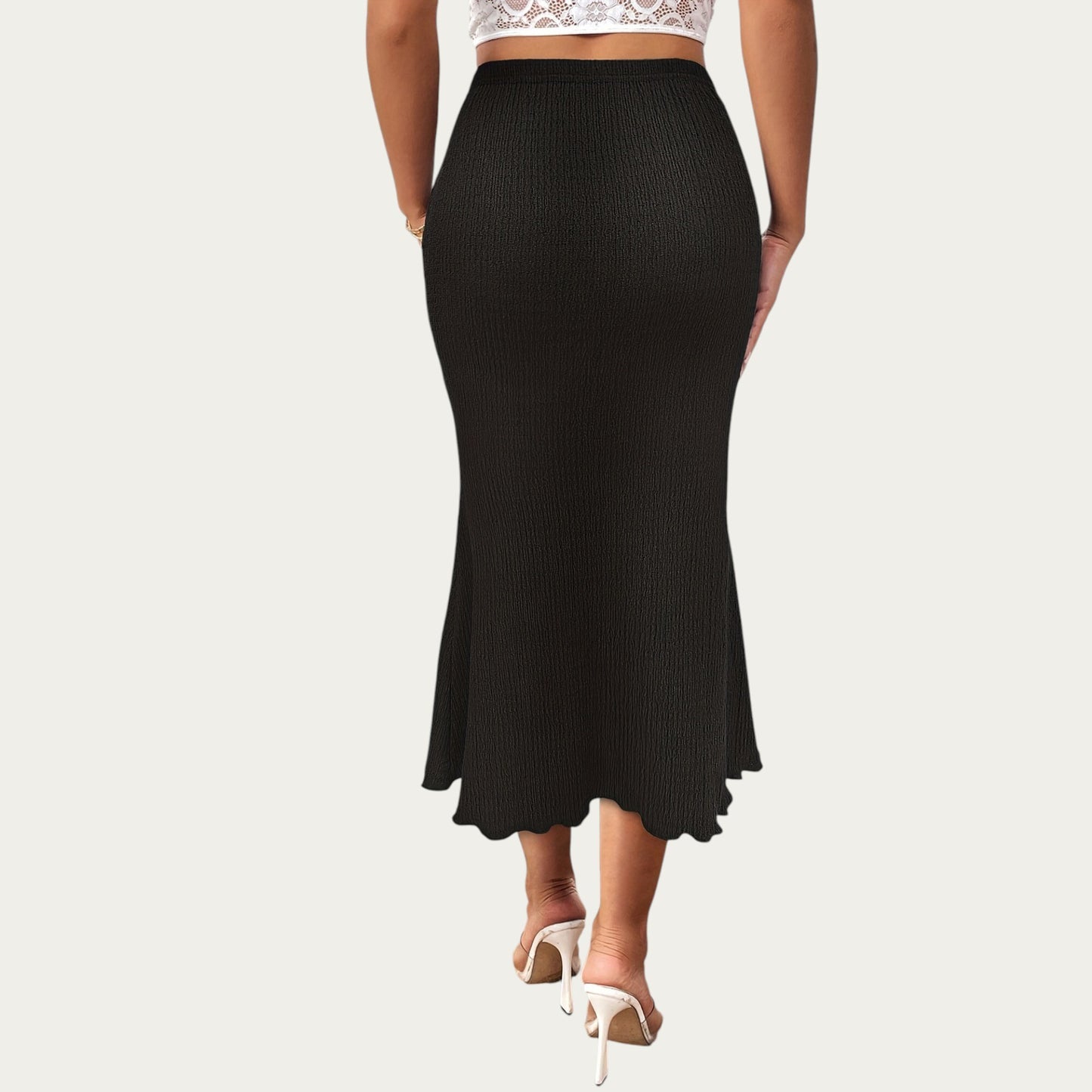 Textured Knit Midi Skirt with Soft Stretch Fabric High Waist Silhouette and Flowing Hemline for Smooth Comfortable Movement