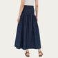 Denim Maxi Skirt with Smocked Waist Detail and Soft Structured A-Line Shape for Comfortable Movement and Flattering Drape
