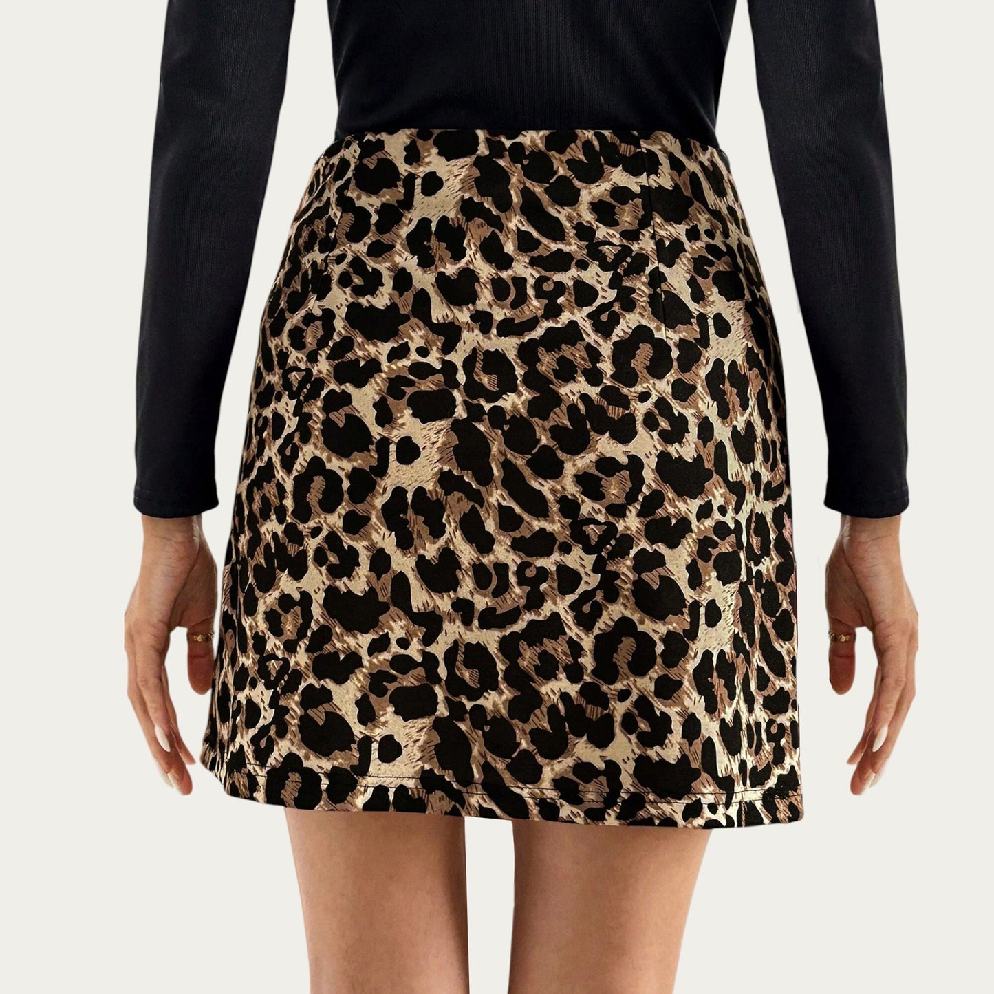 Leopard Print Mini Skirt with Smooth Textured Fabric, Clean Fitted Waistline and Sleek Straight Silhouette Design