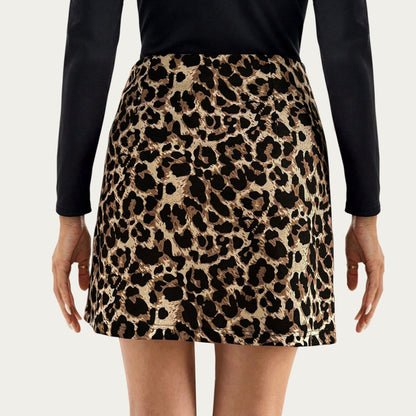 Leopard Print Mini Skirt with Smooth Textured Fabric, Clean Fitted Waistline and Sleek Straight Silhouette Design