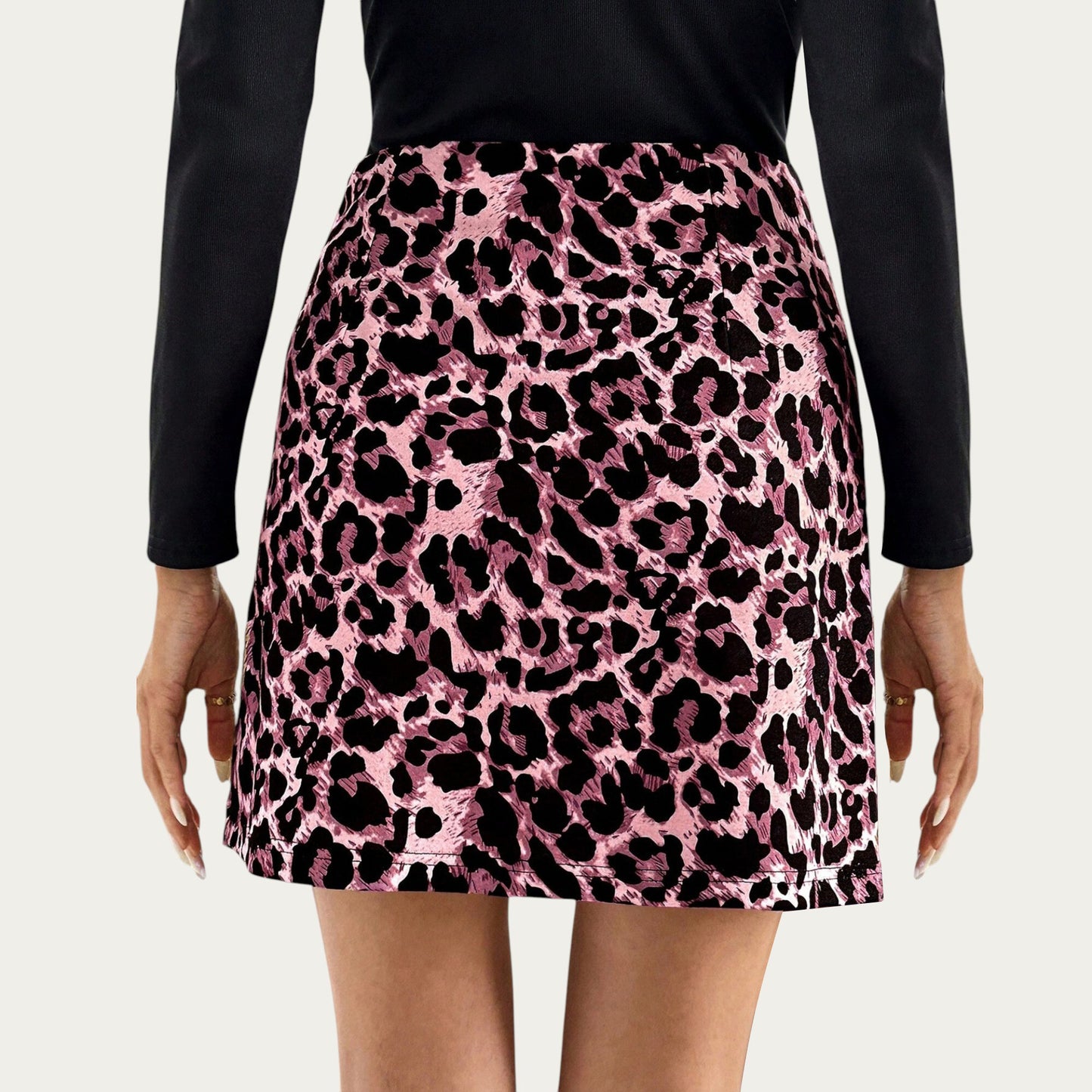 Leopard Print Mini Skirt with Smooth Textured Fabric, Clean Fitted Waistline and Sleek Straight Silhouette Design