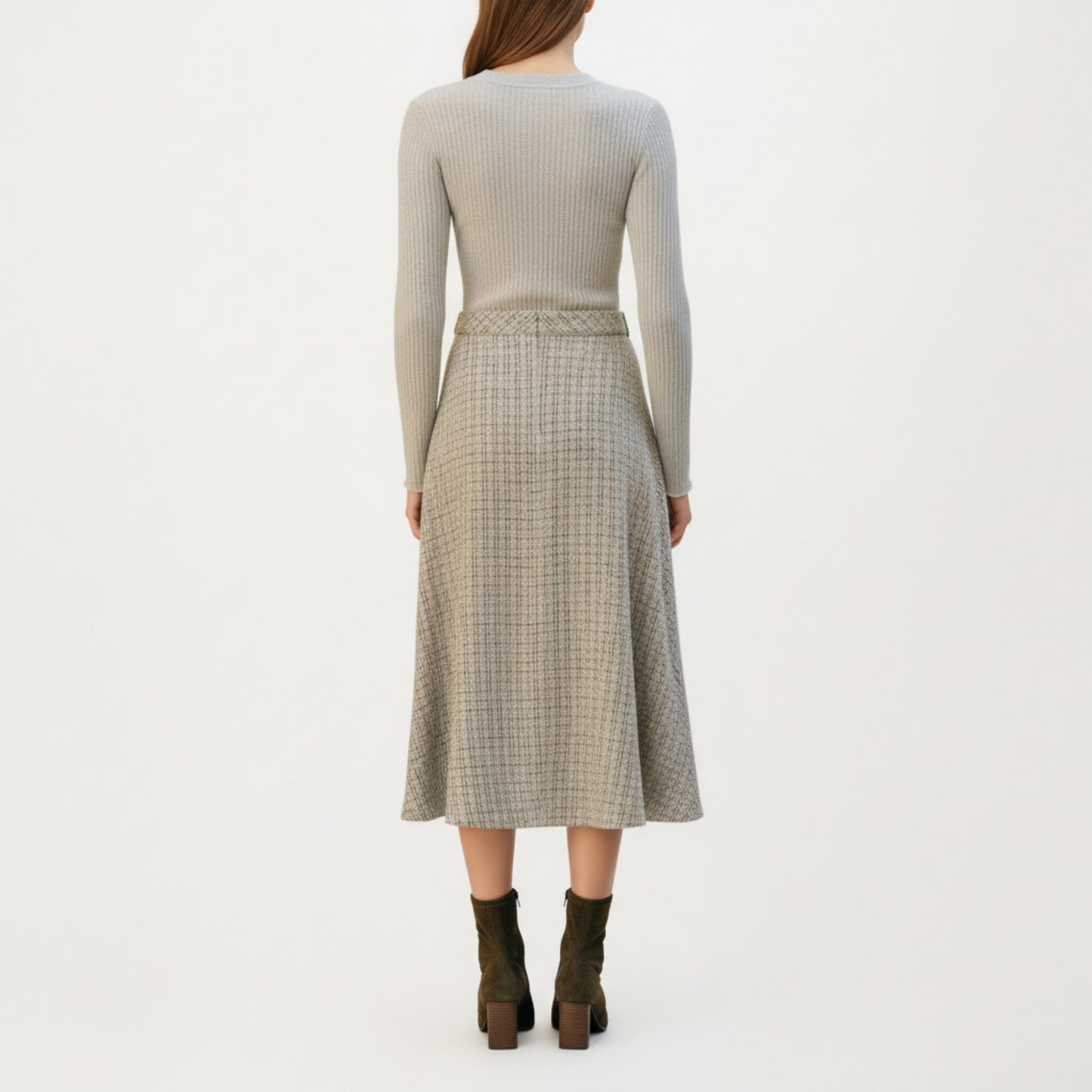 Textured A-Line Midi Skirt with Soft Woven Feel, Front Pearl Button Accents and Smooth Flowing Silhouette