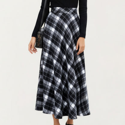 Plaid Maxi Skirt with Soft Flowing Drape, Flattering A-Line Silhouette, and Comfortable Stretch Waistband Detail