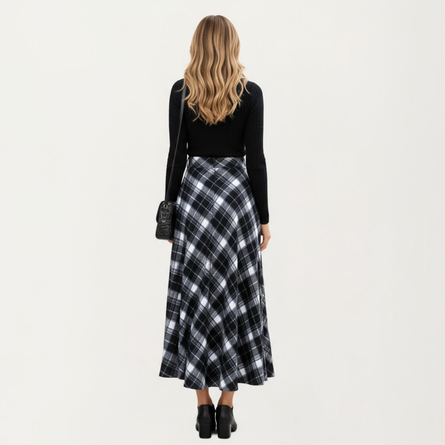Plaid Maxi Skirt with Soft Flowing Drape, Flattering A-Line Silhouette, and Comfortable Stretch Waistband Detail