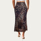 Leopard Print Mid-Length A-Line Skirt with Satin-Like Texture and a Soft Flowing Draped Silhouette