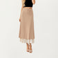 Layered Midi Skirt with Smooth Satin Finish Soft Flowing Silhouette and Elegant Dual-Layer Hem Detail
