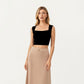 Layered Midi Skirt with Smooth Satin Finish Soft Flowing Silhouette and Elegant Dual-Layer Hem Detail