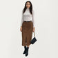 Corduroy Midi Skirt with Soft Ribbed Texture Front Slit Detail and Structured Waistband for a Clean Streamlined Silhouette