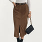 Corduroy Midi Skirt with Soft Ribbed Texture Front Slit Detail and Structured Waistband for a Clean Streamlined Silhouette