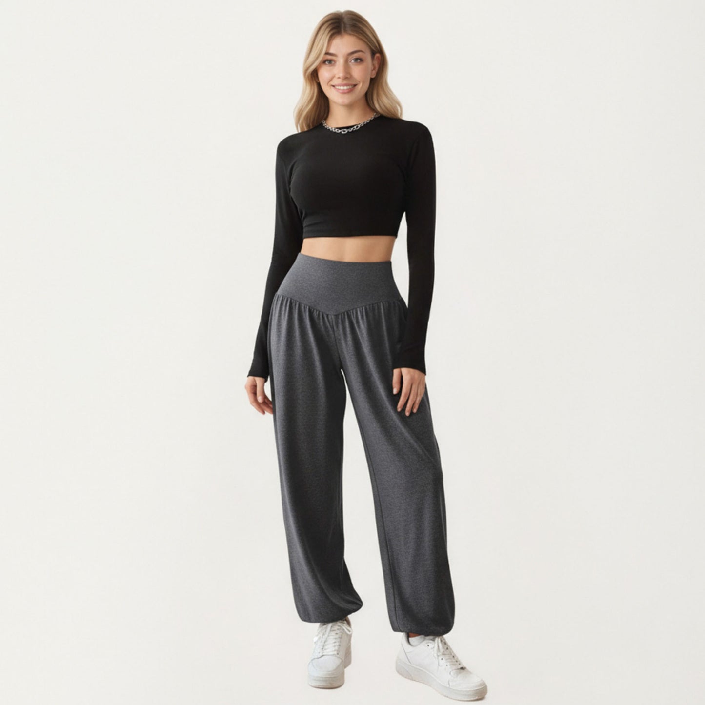 High Waist Wide Leg Lounge Pants with Soft Stretch Fabric Flowing Relaxed Silhouette and Gathered Waistline Detail