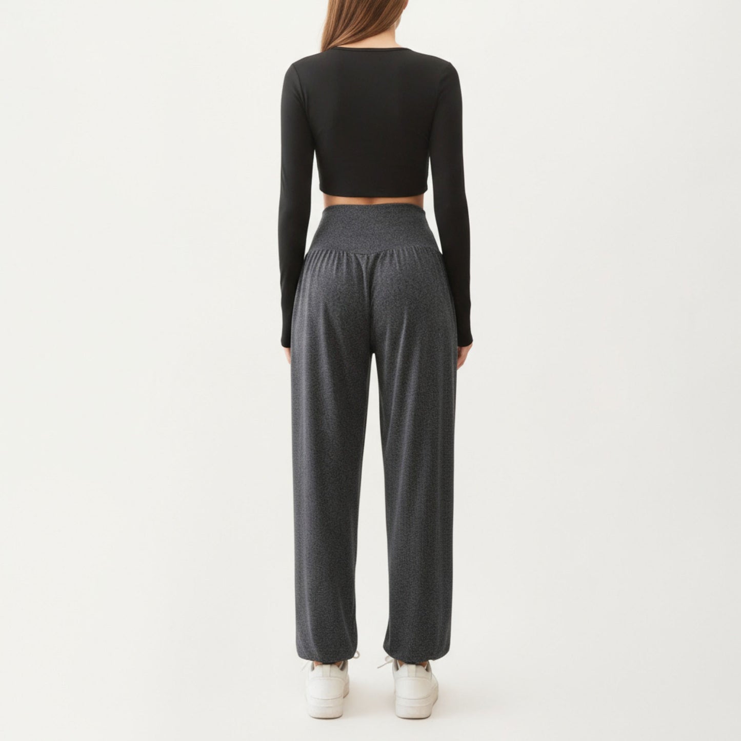 High Waist Wide Leg Lounge Pants with Soft Stretch Fabric Flowing Relaxed Silhouette and Gathered Waistline Detail