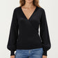 Ribbed Knit Wrap Front Top with Soft Textured Fabric, Long Sleeves and a Flattering V-Neckline for a Smooth Streamlined Look