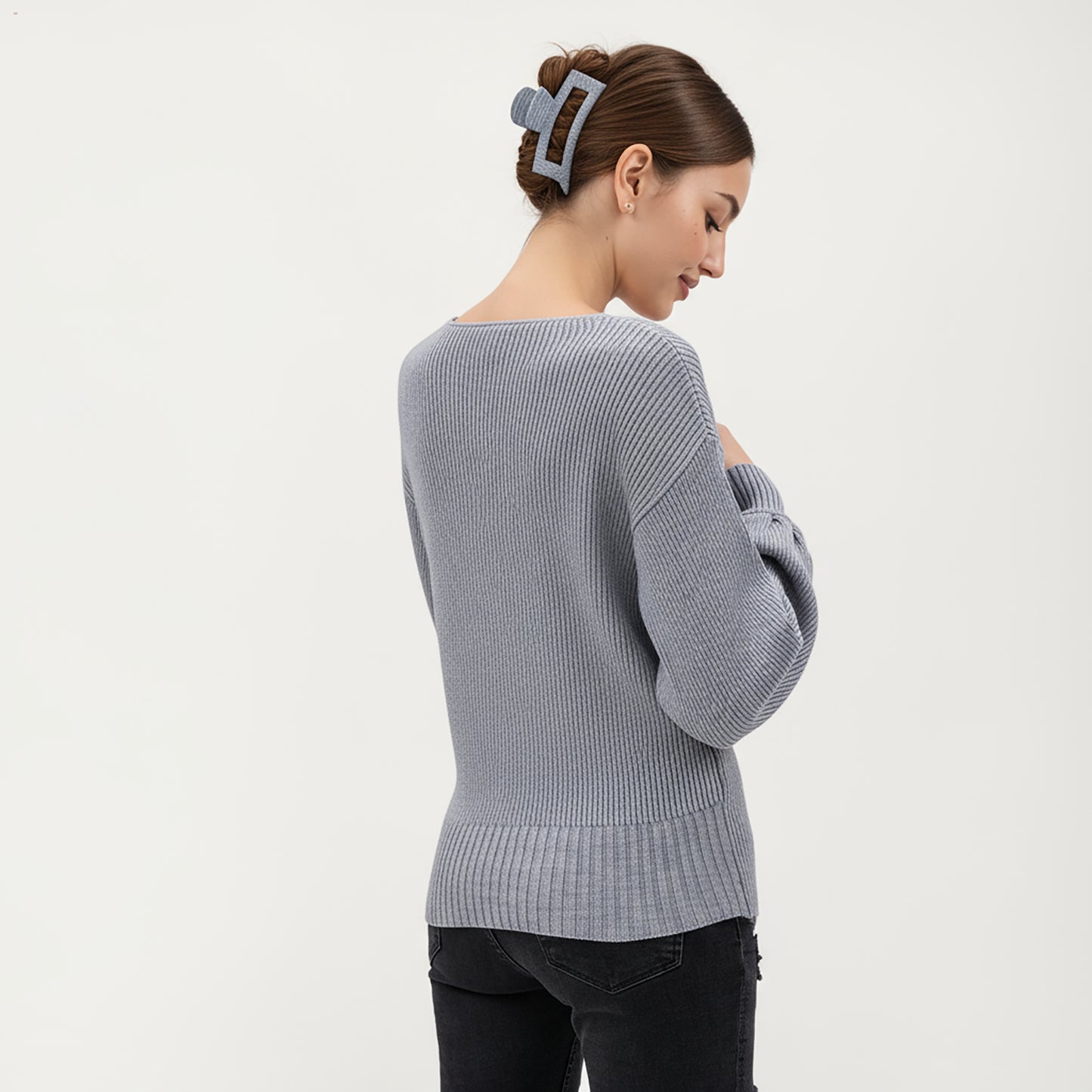 Ribbed Knit Wrap Front Top with Soft Textured Fabric, Long Sleeves and a Flattering V-Neckline for a Smooth Streamlined Look