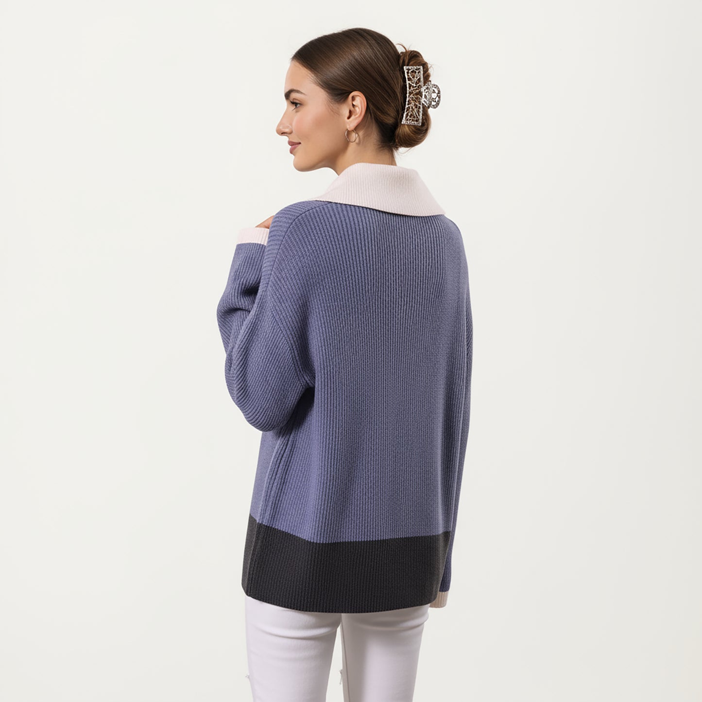 Ribbed Knit Half Zip Top with Soft Textured Fabric, Wide Foldover Collar and Long Sleeves for a Smooth Relaxed Silhouette