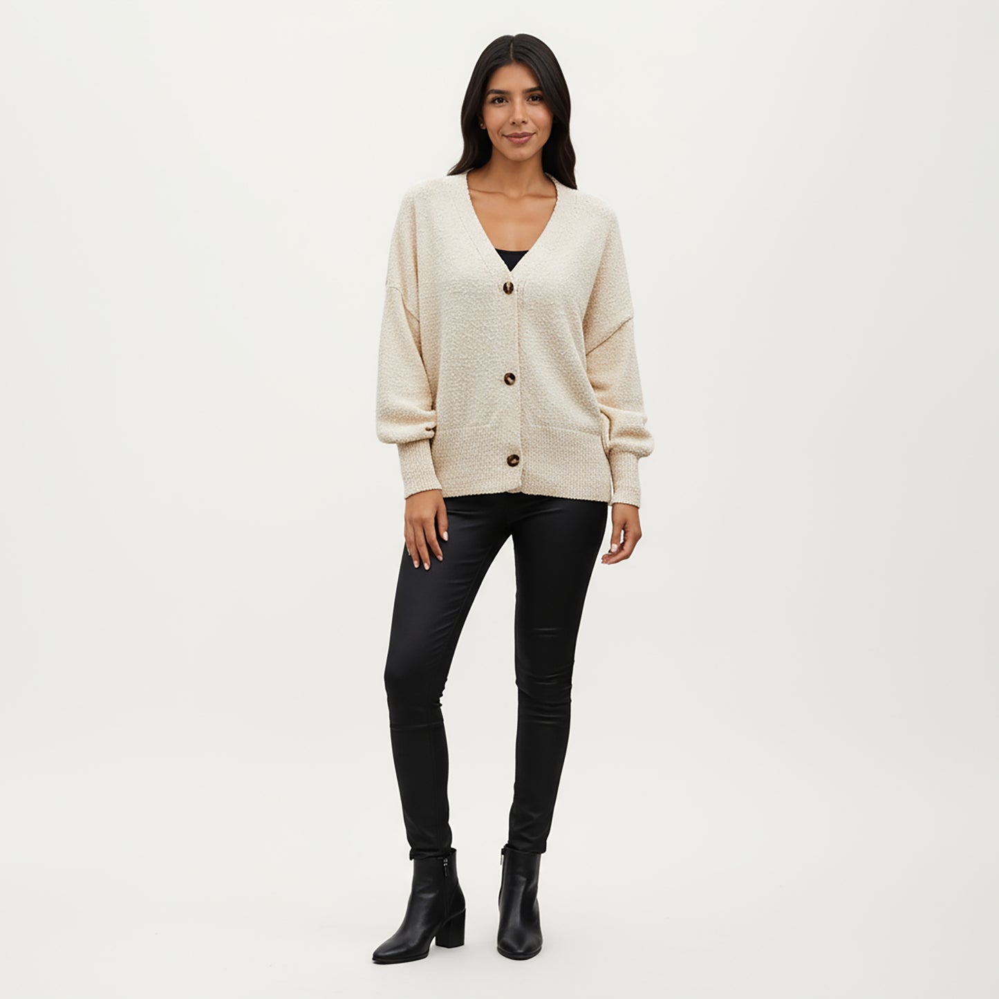 Textured Knit Button Front Top with Soft Cozy Fabric, Relaxed Drop Shoulder Silhouette and Ribbed Edges for Added Structure