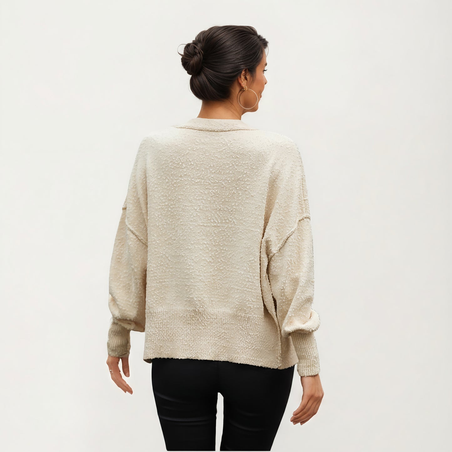 Textured Knit Button Front Top with Soft Cozy Fabric, Relaxed Drop Shoulder Silhouette and Ribbed Edges for Added Structure