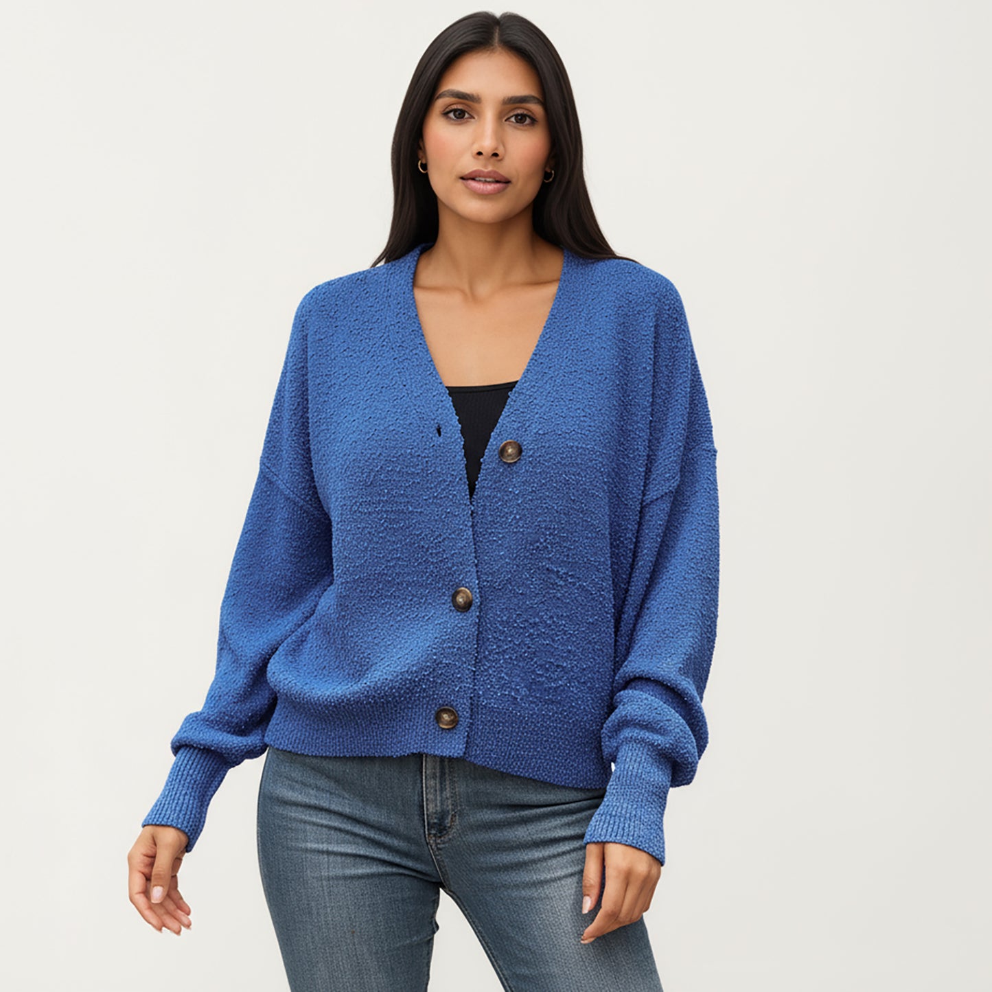 Textured Knit Button Front Top with Soft Cozy Fabric, Relaxed Drop Shoulder Silhouette and Ribbed Edges for Added Structure
